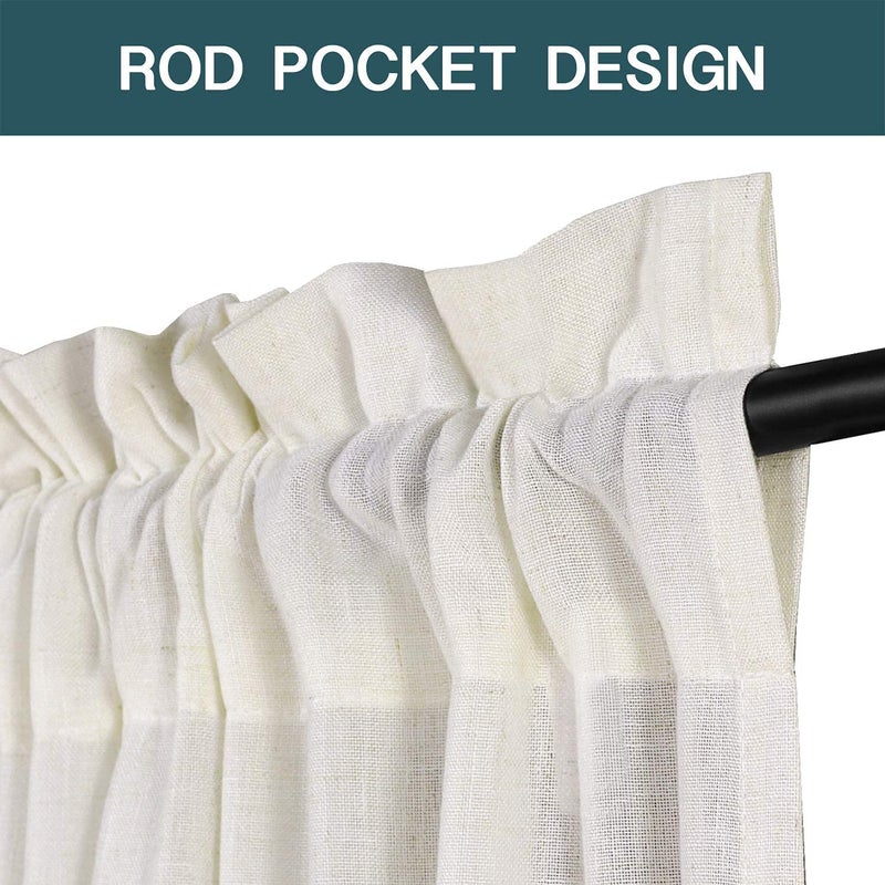 FantasDecor Ivory White Linen Sheer Curtains 96 inch Long for Bedroom Living Room Light Filtering Soft Thick Linen Textured Window Drapes Rod Pocket Burlap Look Farmhouse Decor, W52 x L96, Ivory - Image 2